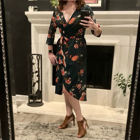 Isla Maude green and coral bird faux wrap dress, size small - Picture 2 of 6